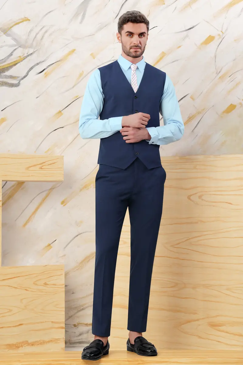 Cloud Burst Blue Wool Rich Stretchable Waistcoat 5