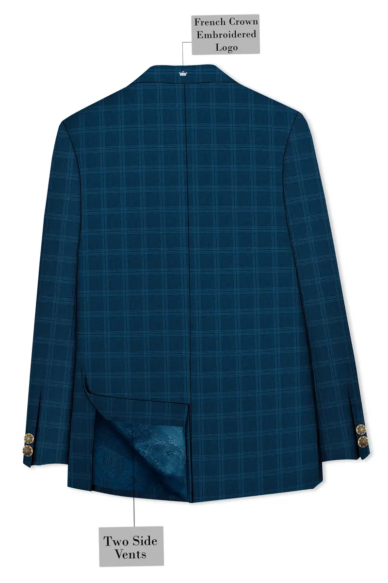 Cloud Burst Sea Green Windowpane Cross Placket Bandhgala Blazer 7