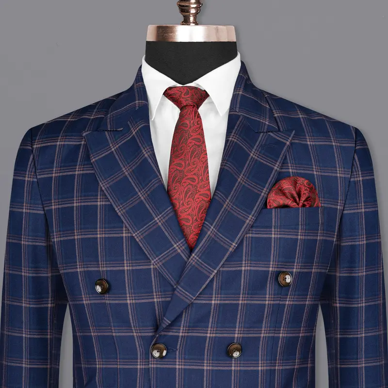 Cloud Burst Super Fine Windowpane Wool Rich Double Breasted Blazer 1
