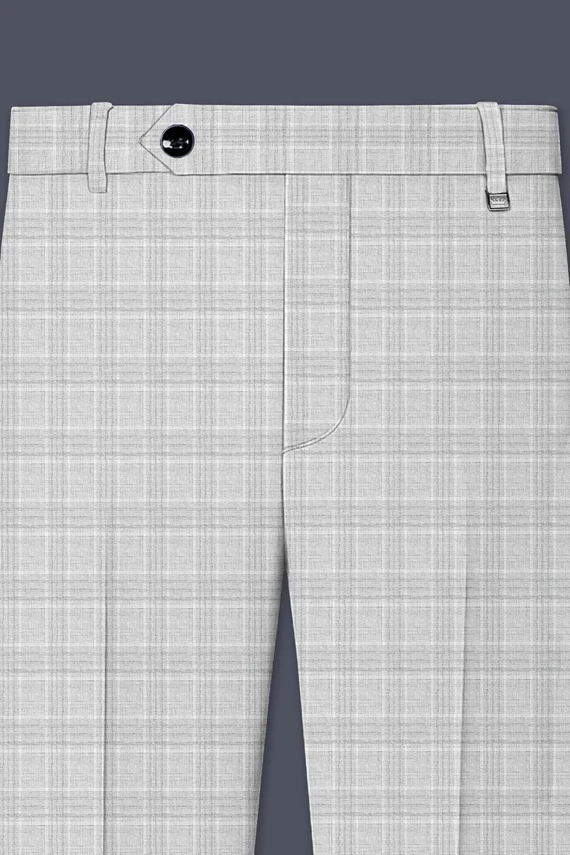 Cloud Gray Plaid Wool Rich Double Breasted Suit 12