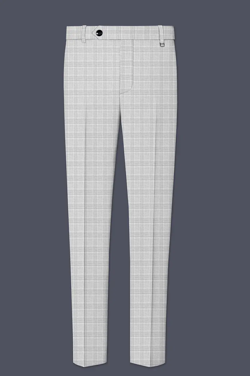Cloud Gray Plaid Wool Rich Double Breasted Suit 13