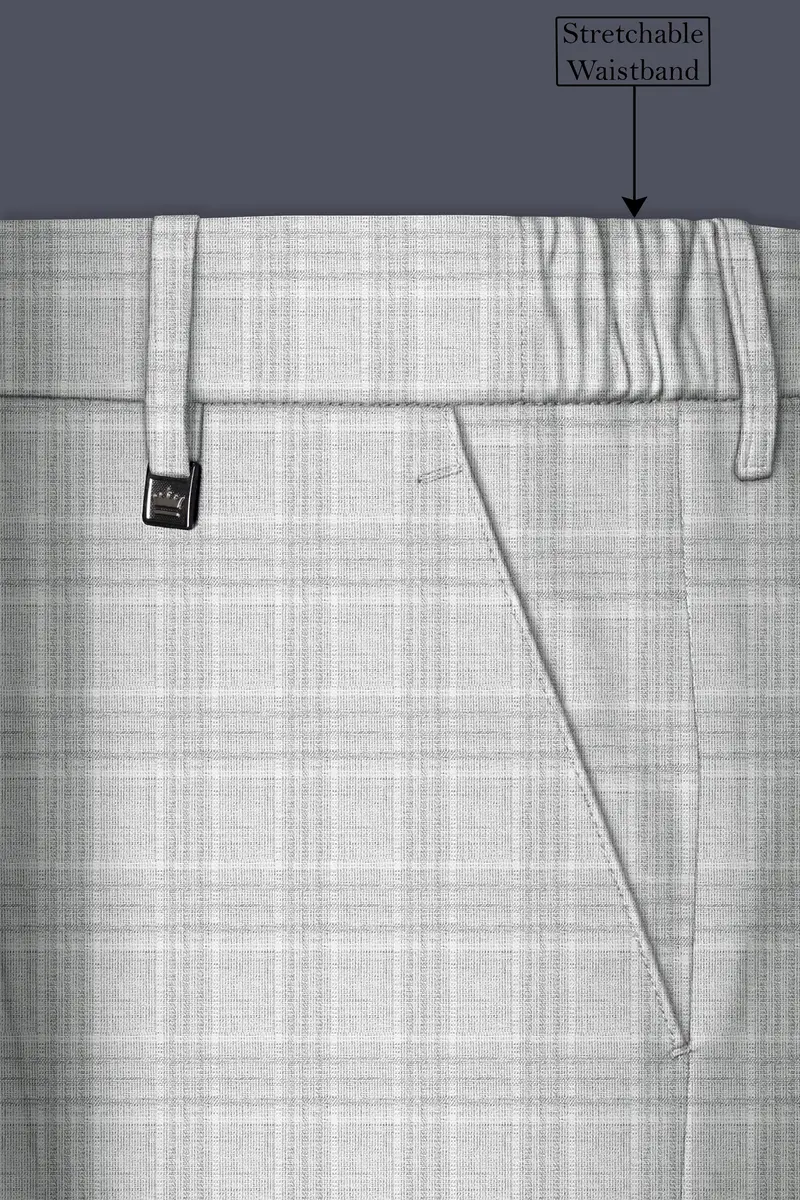 Cloud Gray Plaid Wool Rich Double Breasted Suit 15