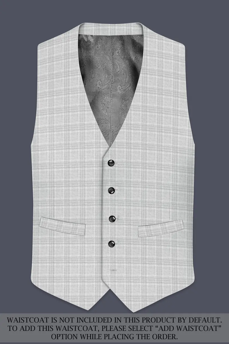 Cloud Gray Plaid Wool Rich Double Breasted Suit 16