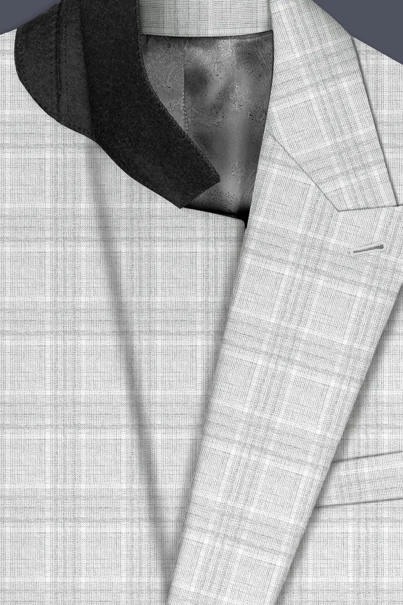 Cloud Gray Plaid Wool Rich Double Breasted Suit 5