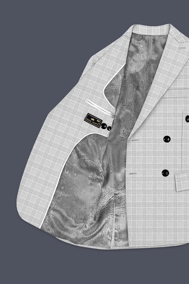 Cloud Gray Plaid Wool Rich Double Breasted Suit 6