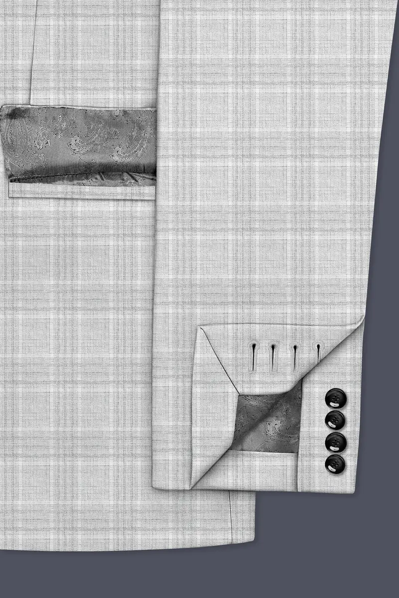Cloud Gray Plaid Wool Rich Double Breasted Suit 7