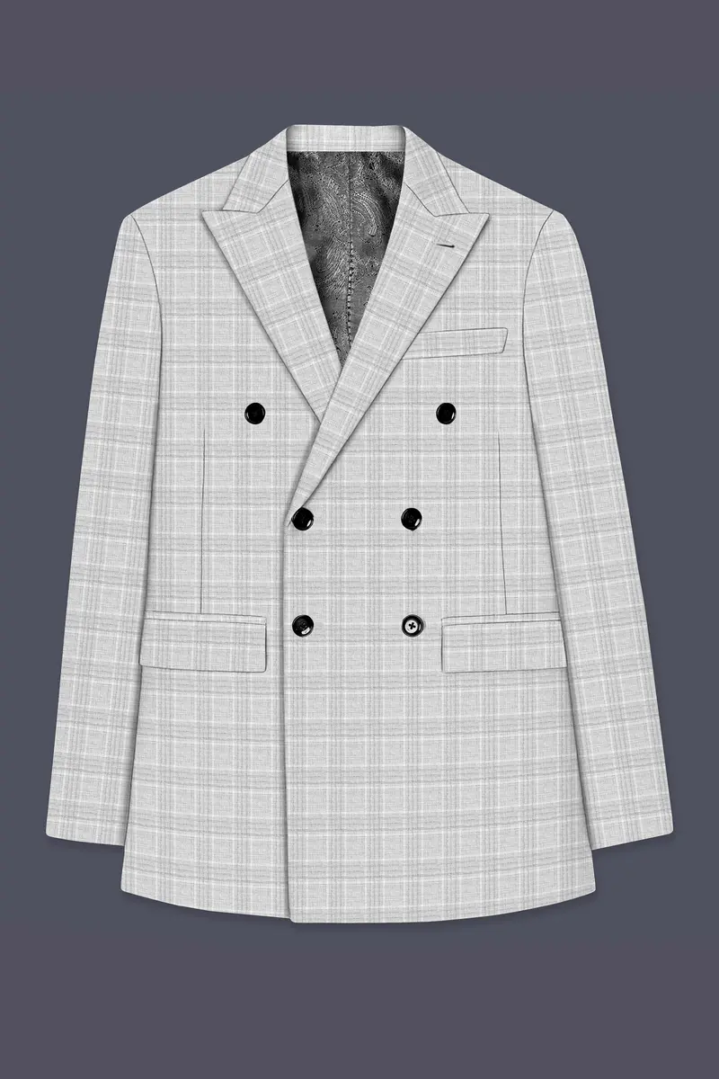 Cloud Gray Plaid Wool Rich Double Breasted Suit 8