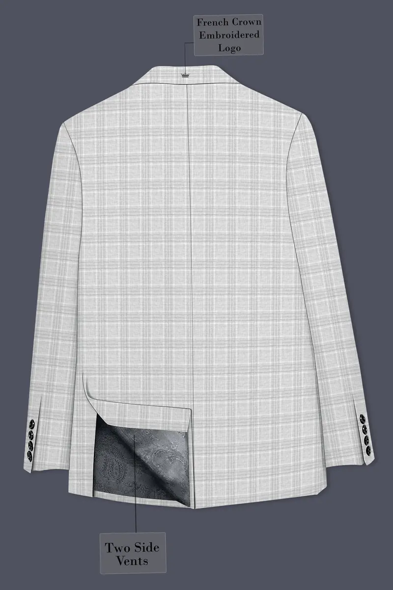 Cloud Gray Plaid Wool Rich Double Breasted Suit 9