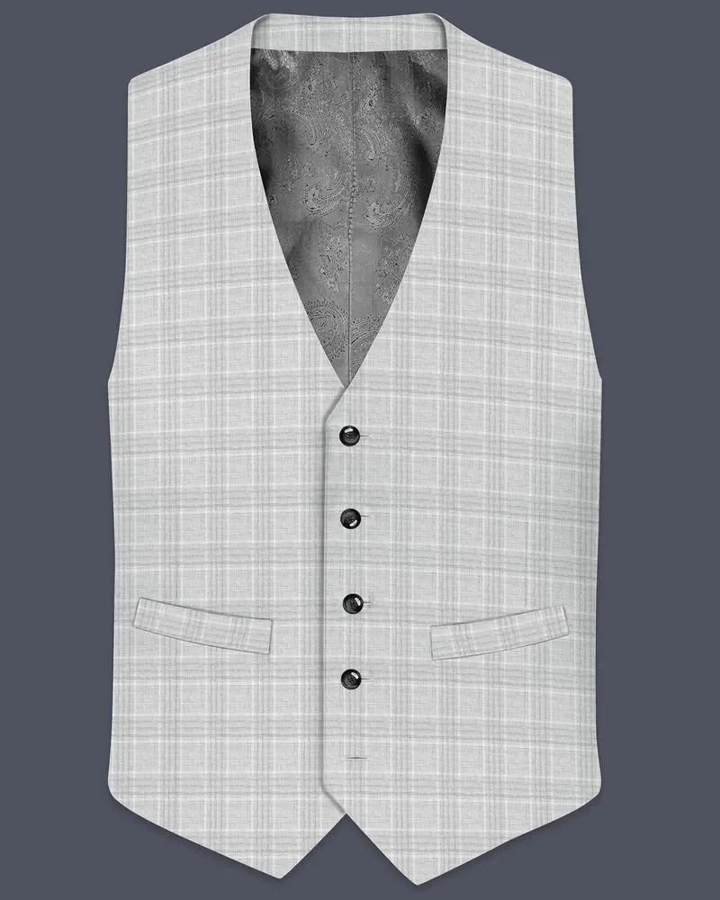 Cloud Gray Plaid Wool Rich Waistcoat 1