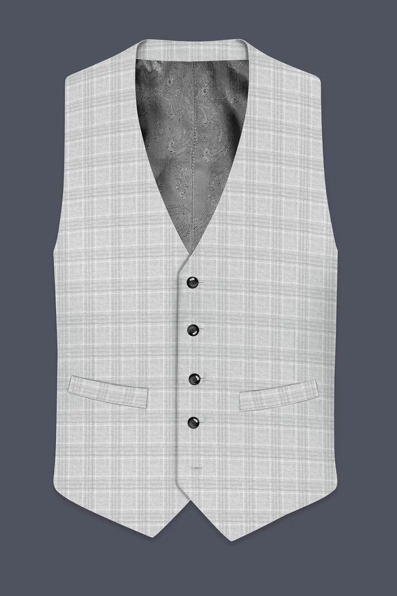 Cloud Gray Plaid Wool Rich Waistcoat 2