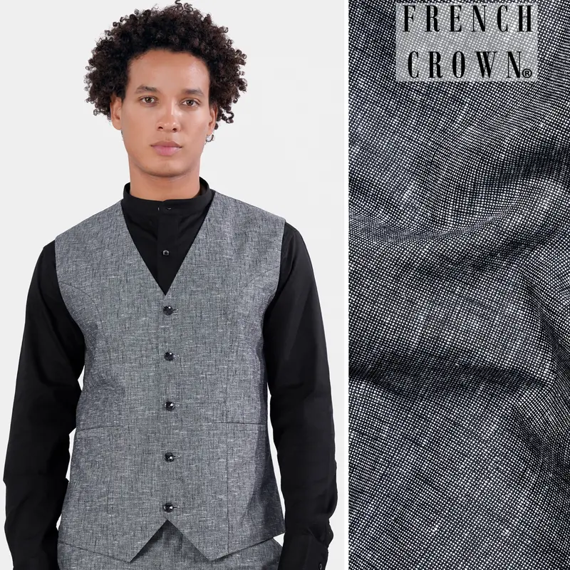 Cloudy Gray Luxurious Linen Waistcoat 1