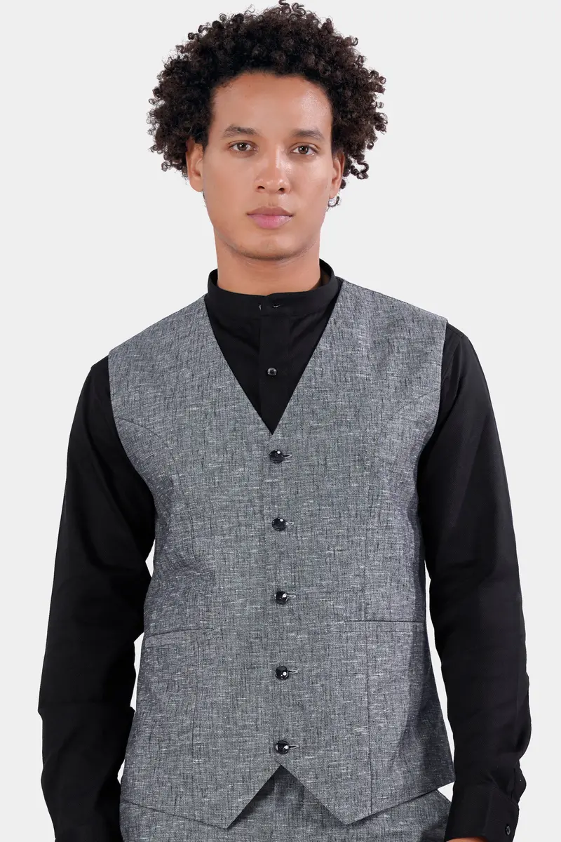 Cloudy Gray Luxurious Linen Waistcoat 2