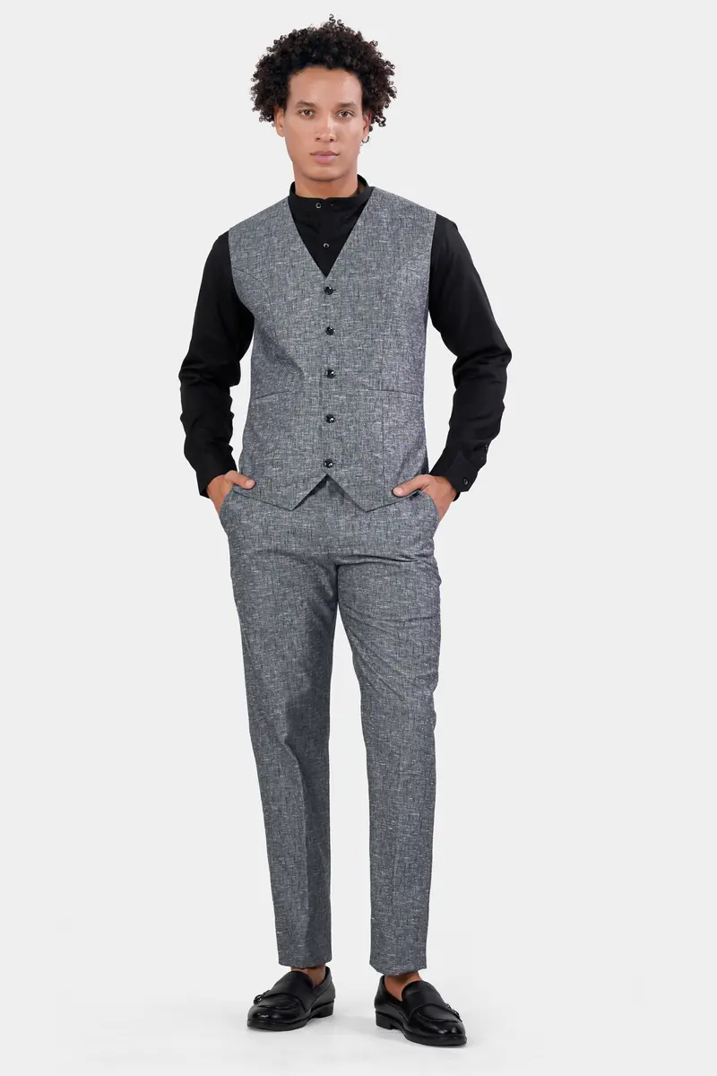 Cloudy Gray Luxurious Linen Waistcoat 5