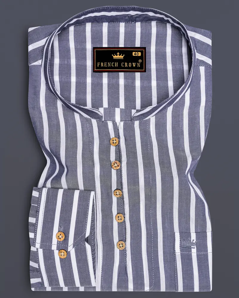 Cloudy Gray Striped Premium Cotton Kurta Shirt 1