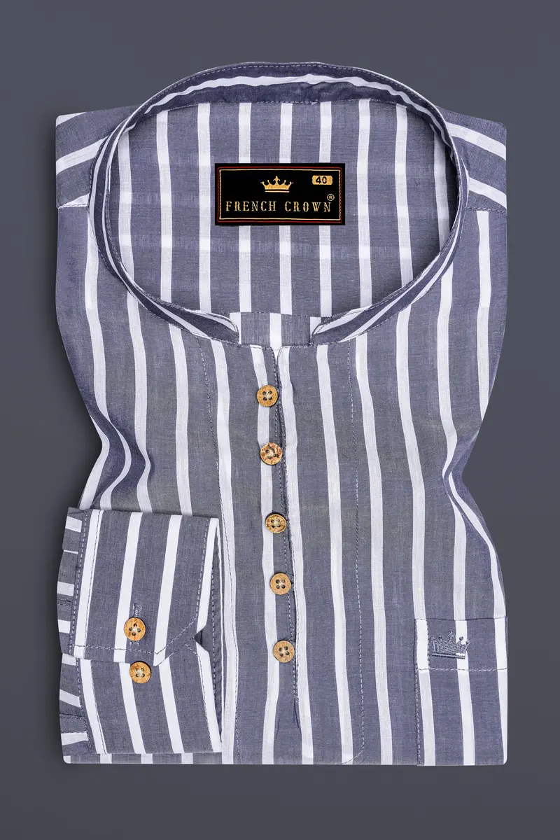 Cloudy Gray Striped Premium Cotton Kurta Shirt 2