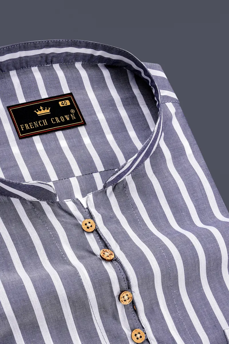 Cloudy Gray Striped Premium Cotton Kurta Shirt 4