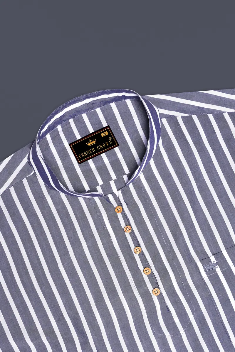 Cloudy Gray Striped Premium Cotton Kurta Shirt 5