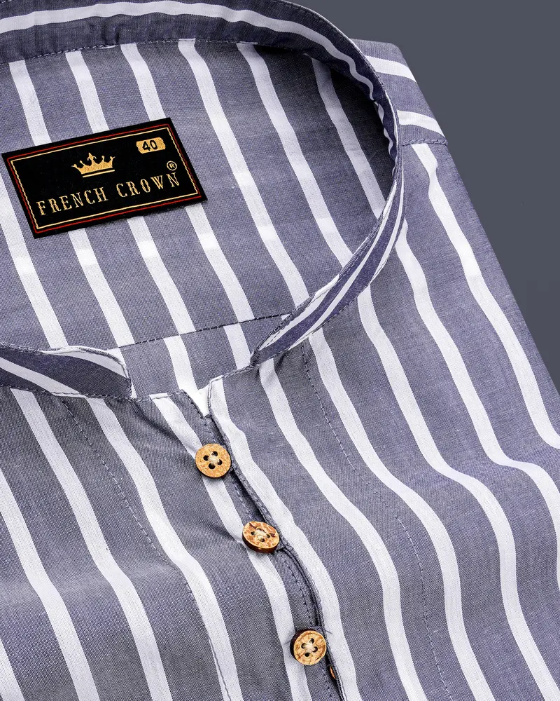 Cloudy Gray Striped Premium Cotton Kurta Shirt 6