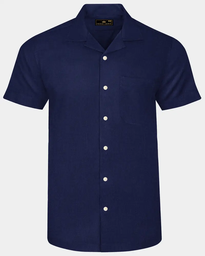Coastal Charm-Azure Blue Solid Luxurious Linen Casual Shirt 1