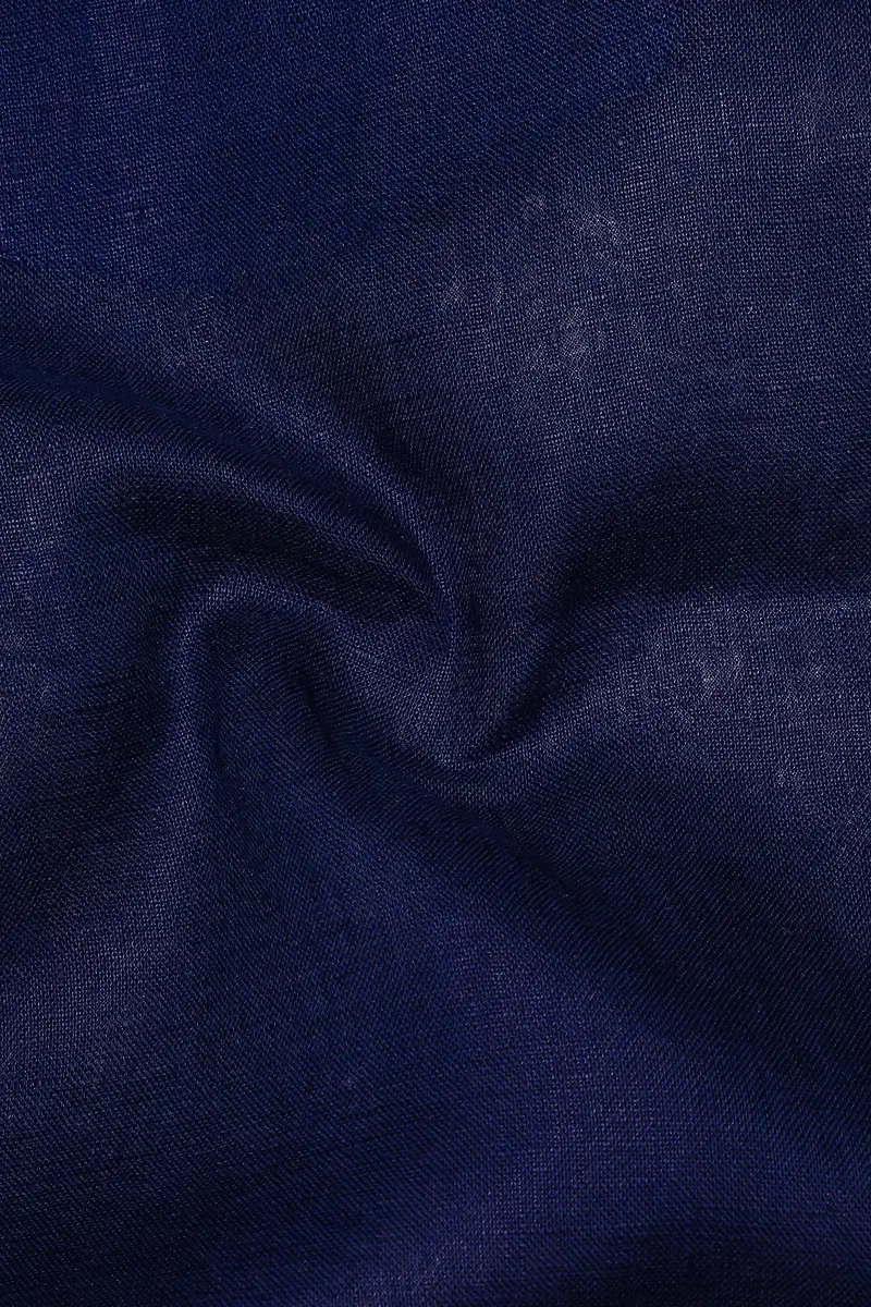 Coastal Charm-Azure Blue Solid Luxurious Linen Dress Shirt 3