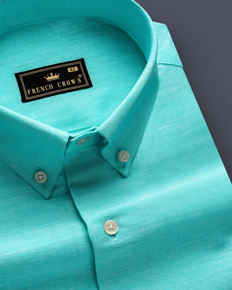 Coastalshade-Seafoam Blue Solid Luxurious Linen Dress Shirt 1