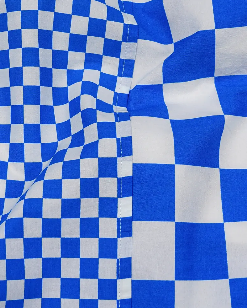 Cobalt Blue And White Half Checked Premium Cotton Designer Shirt 3