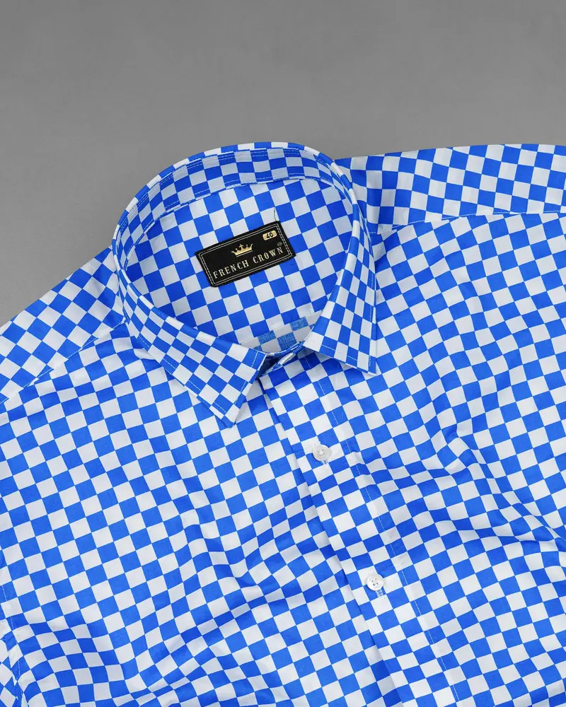 Cobalt Blue And White Half Checked Premium Cotton Designer Shirt 5