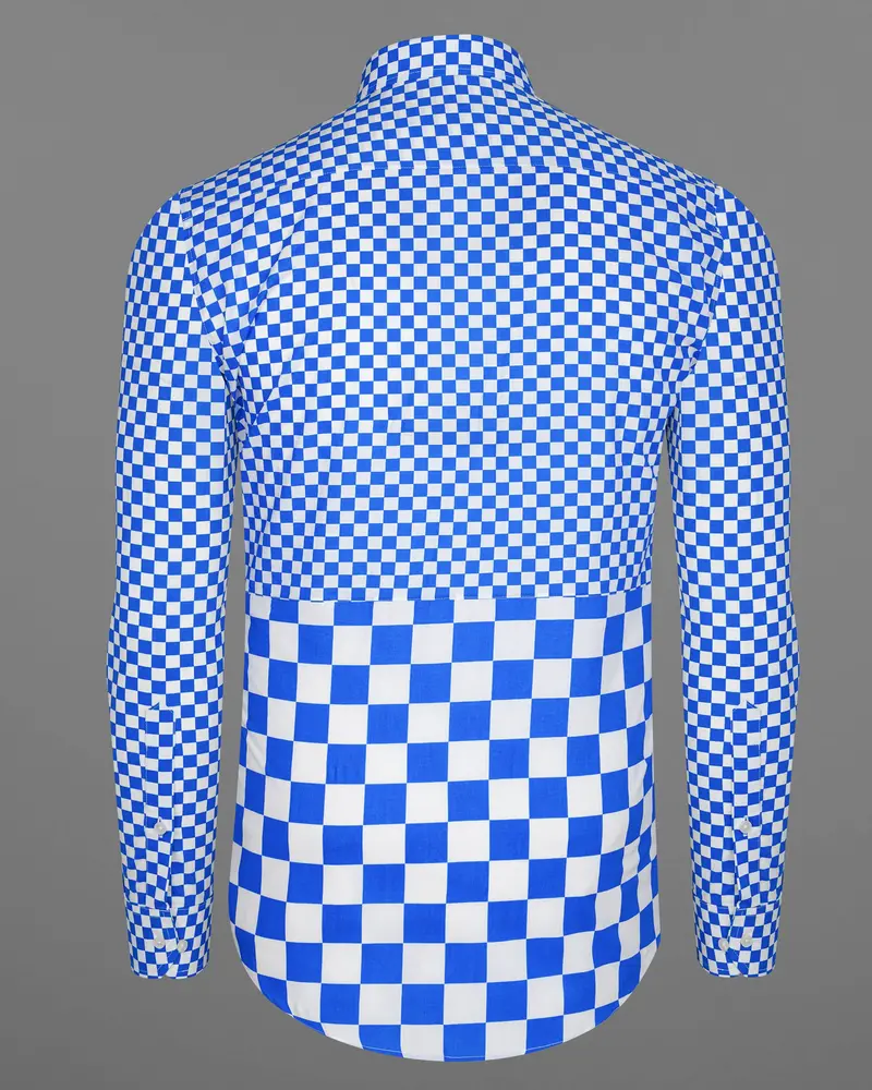 Cobalt Blue And White Half Checked Premium Cotton Designer Shirt 6
