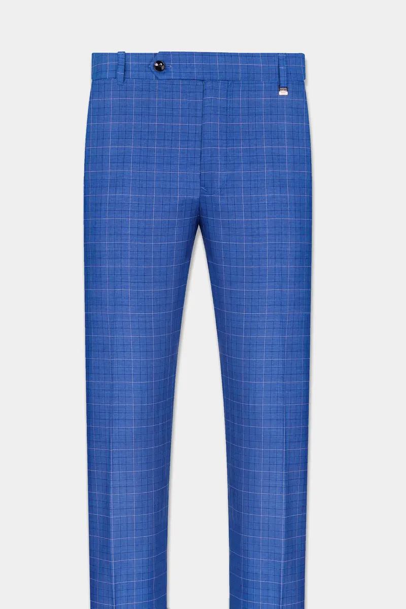 Cobalt Blue Checkered Wool Rich Double Breasted Suit 12
