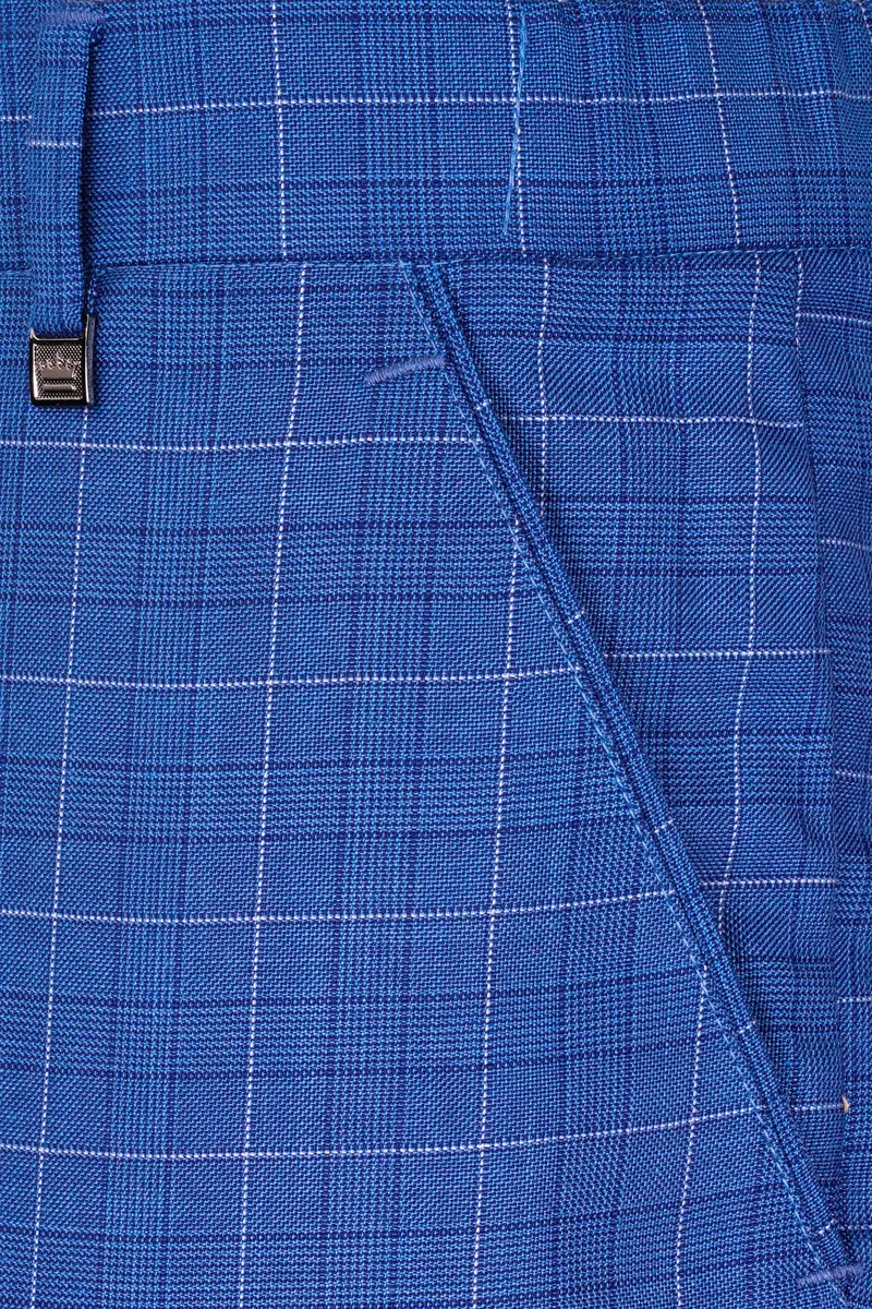 Cobalt Blue Checkered Wool Rich Double Breasted Suit 13