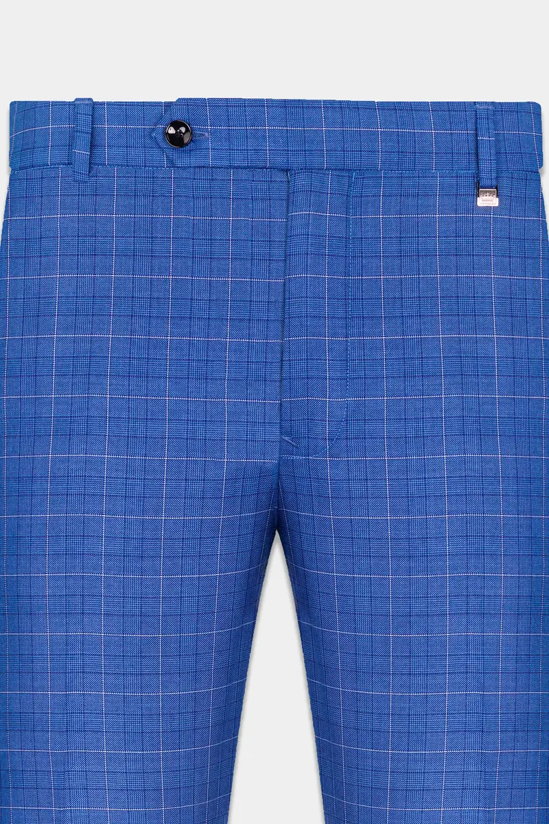 Cobalt Blue Checkered Wool Rich Double Breasted Suit 14