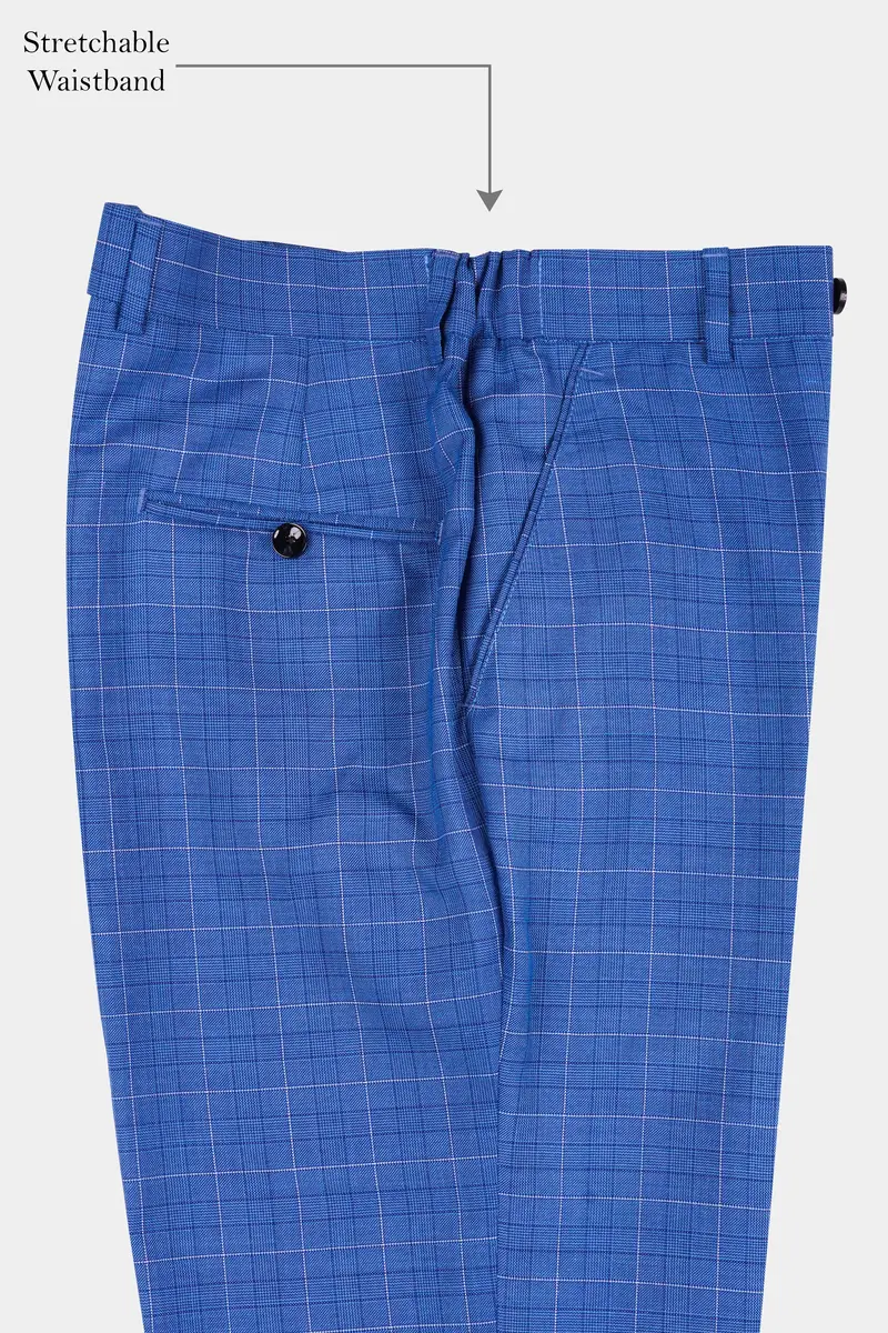 Cobalt Blue Checkered Wool Rich Double Breasted Suit 15