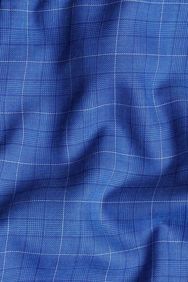 Cobalt Blue Checkered Wool Rich Double Breasted Suit 3