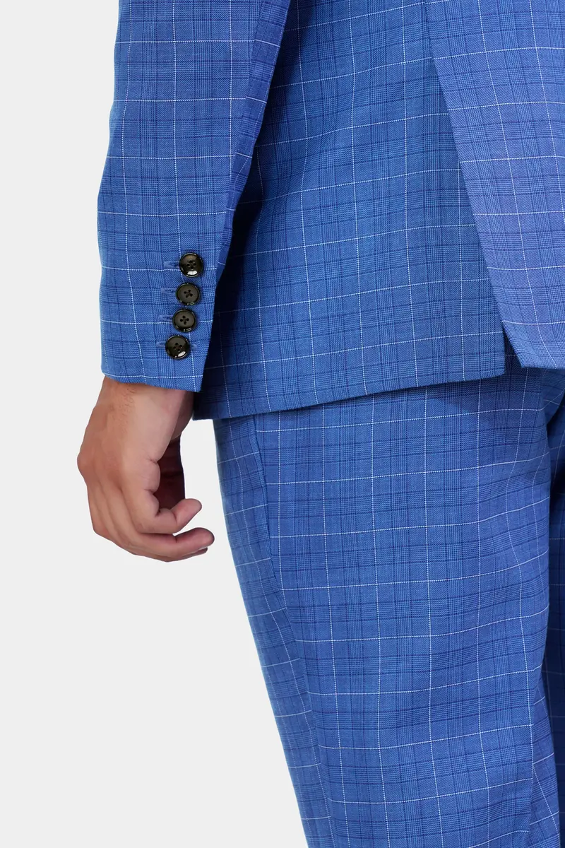 Cobalt Blue Checkered Wool Rich Double Breasted Suit 4