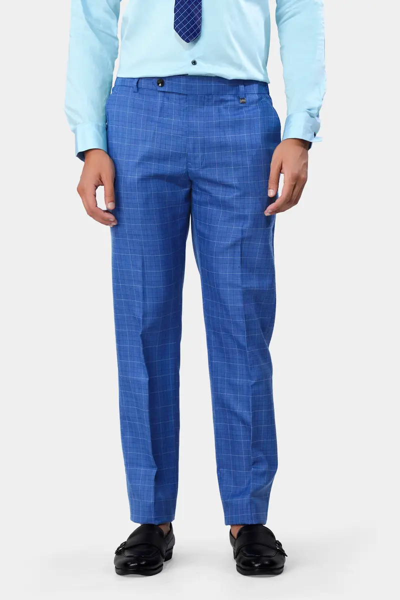 Cobalt Blue Checkered Wool Rich Double Breasted Suit 5
