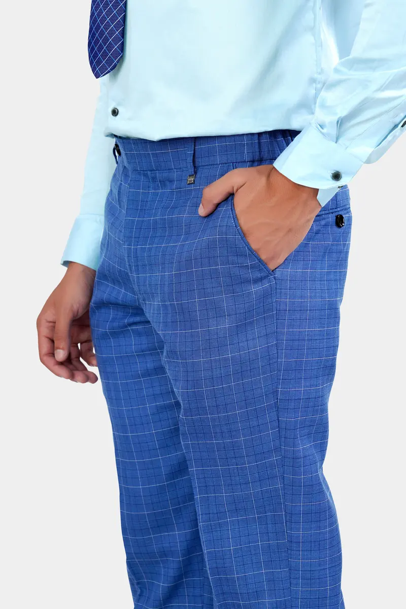 Cobalt Blue Checkered Wool Rich Double Breasted Suit 6