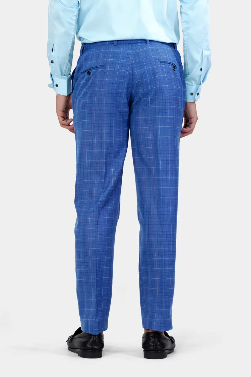 Cobalt Blue Checkered Wool Rich Double Breasted Suit 7