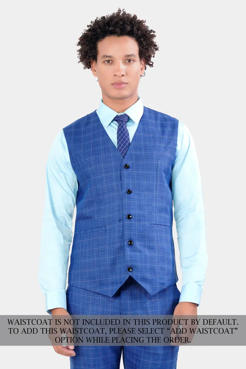 Cobalt Blue Checkered Wool Rich Double Breasted Suit 8