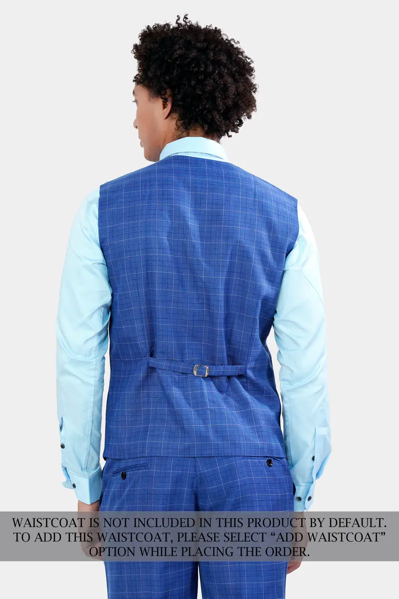 Cobalt Blue Checkered Wool Rich Double Breasted Suit 9