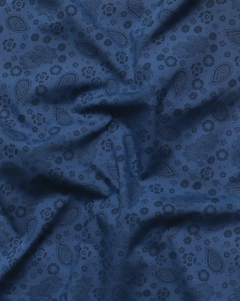 Cobalt Blue Paisleys Printed Premium Cotton Shirt 2