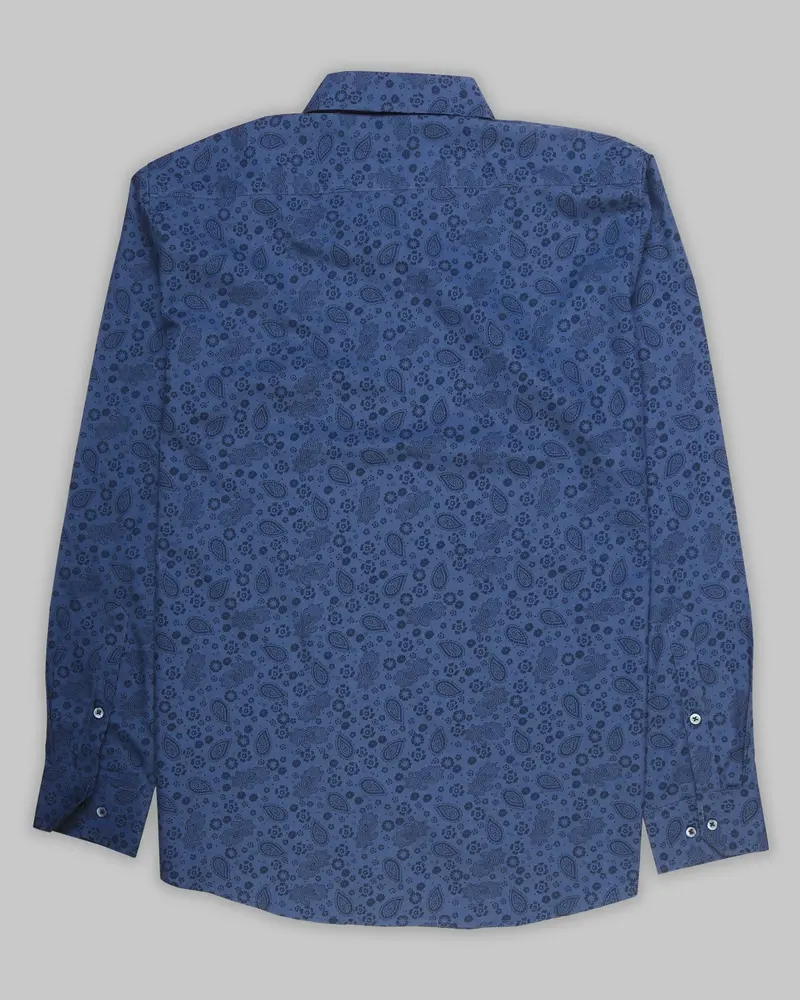 Cobalt Blue Paisleys Printed Premium Cotton Shirt 6