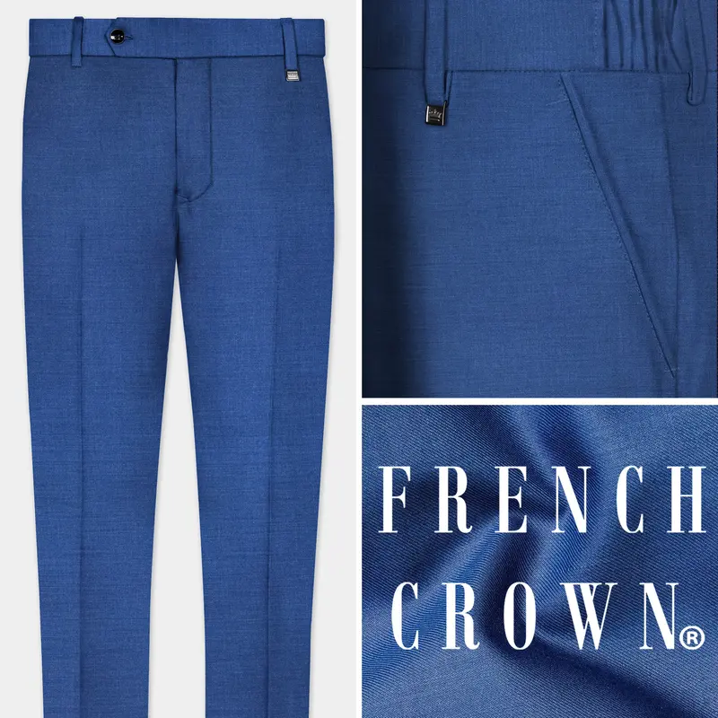 Cobalt Blue Solid Wool Rich Stretchable Waistband Pant 1