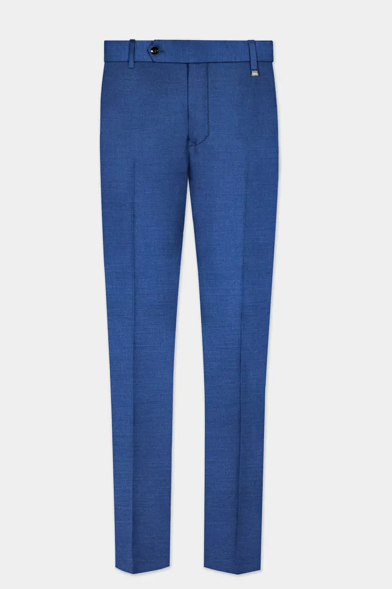 Cobalt Blue Solid Wool Rich Stretchable Waistband Pant 2