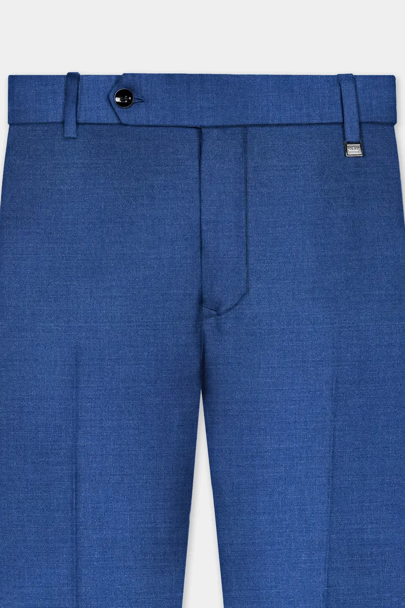 Cobalt Blue Solid Wool Rich Stretchable Waistband Pant 4