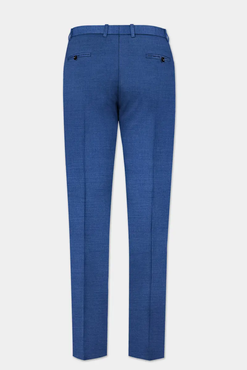 Cobalt Blue Solid Wool Rich Stretchable Waistband Pant 5