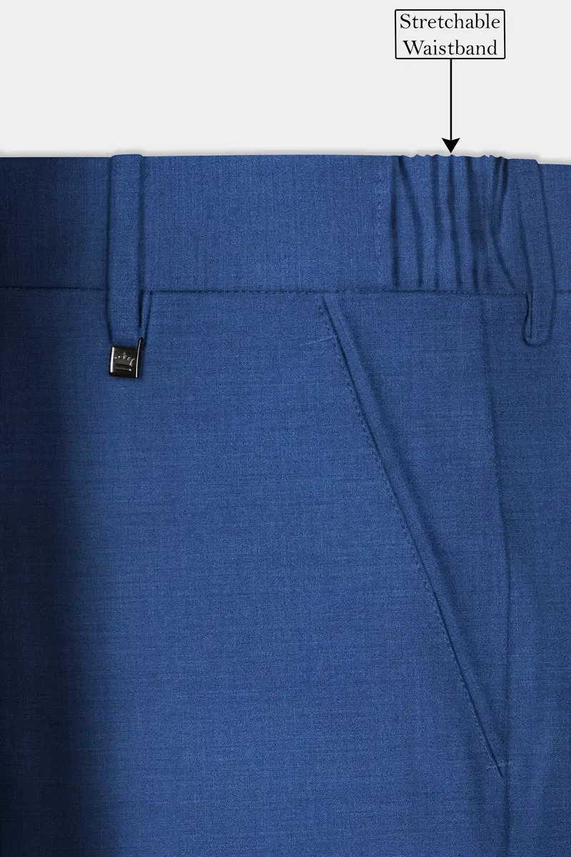 Cobalt Blue Solid Wool Rich Stretchable Waistband Pant 6