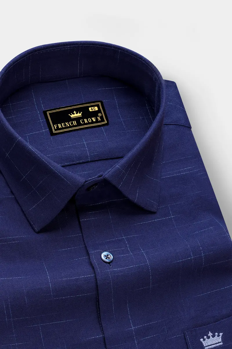 Cobalt-Bunting Blue Printed Dobby Textured Premium Giza Cotton Dress Shirt 1