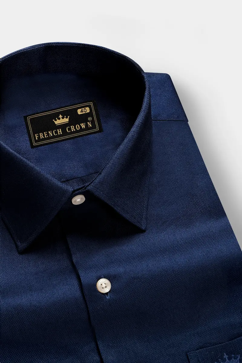 Cobalt Veil-Mirage Blue Solid Dobby Textured Premium Giza Cotton Dress Shirt 1