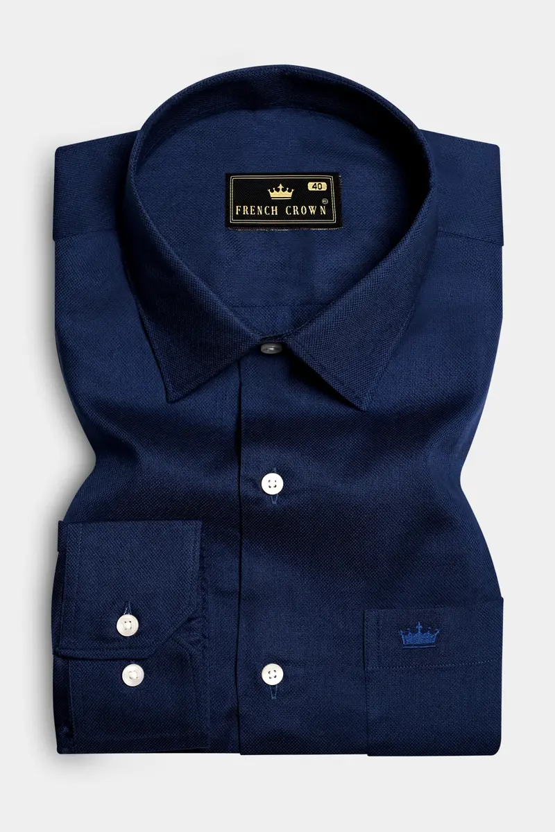 Cobalt Veil-Mirage Blue Solid Dobby Textured Premium Giza Cotton Dress Shirt 3