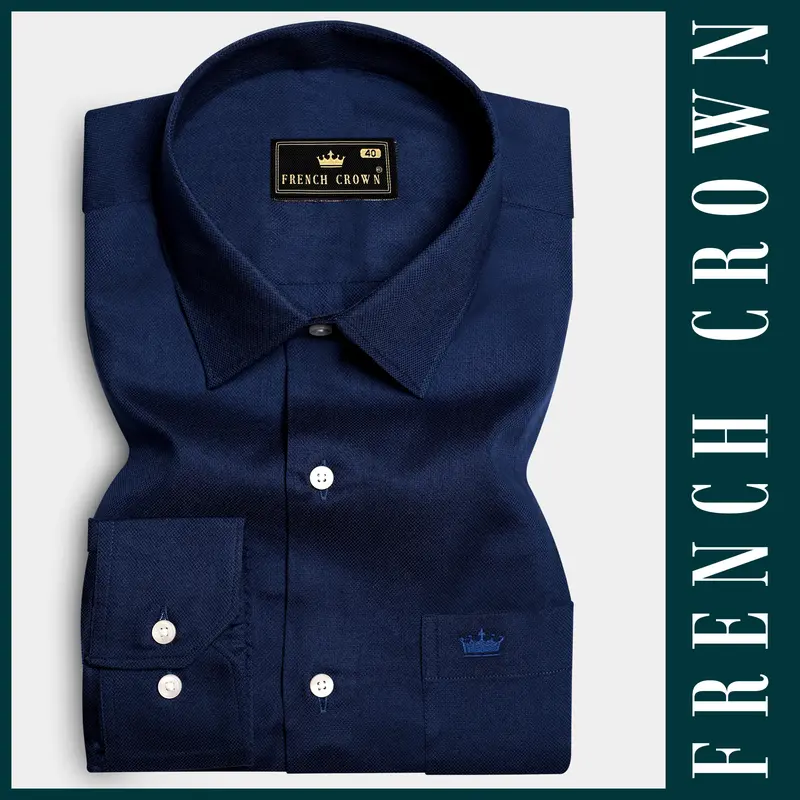 Cobalt Veil-Mirage Blue Solid Dobby Textured Premium Giza Cotton Dress Shirt 5